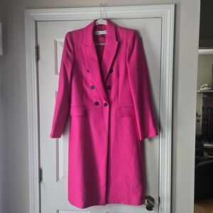 Zara Fuchsia Double-Breasted Peacoat Sz S New Without Tags